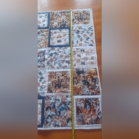 Quilt Colorblock Animal Dog Cat Print Reversible Patchwork Handmade Blanket - Picture 6 of 9